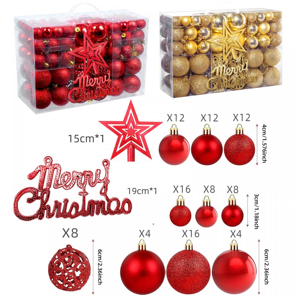 102 Stück Pentagramm Box Set Frohe Weihnachten 3-6CM Weihnachtskugeln+Stern Baumhänger Waren Kunststoffkugel Dekorative Sets