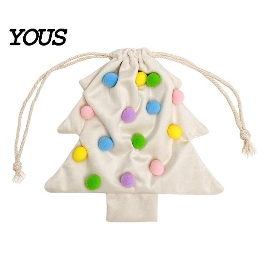 Reusable Xmas Tree Decorations Christmas Drawstring Gift Bag, Plush Pom Bell Hanging Cute Fur Ball Ornaments Ornament, Candy Pouch Decor for