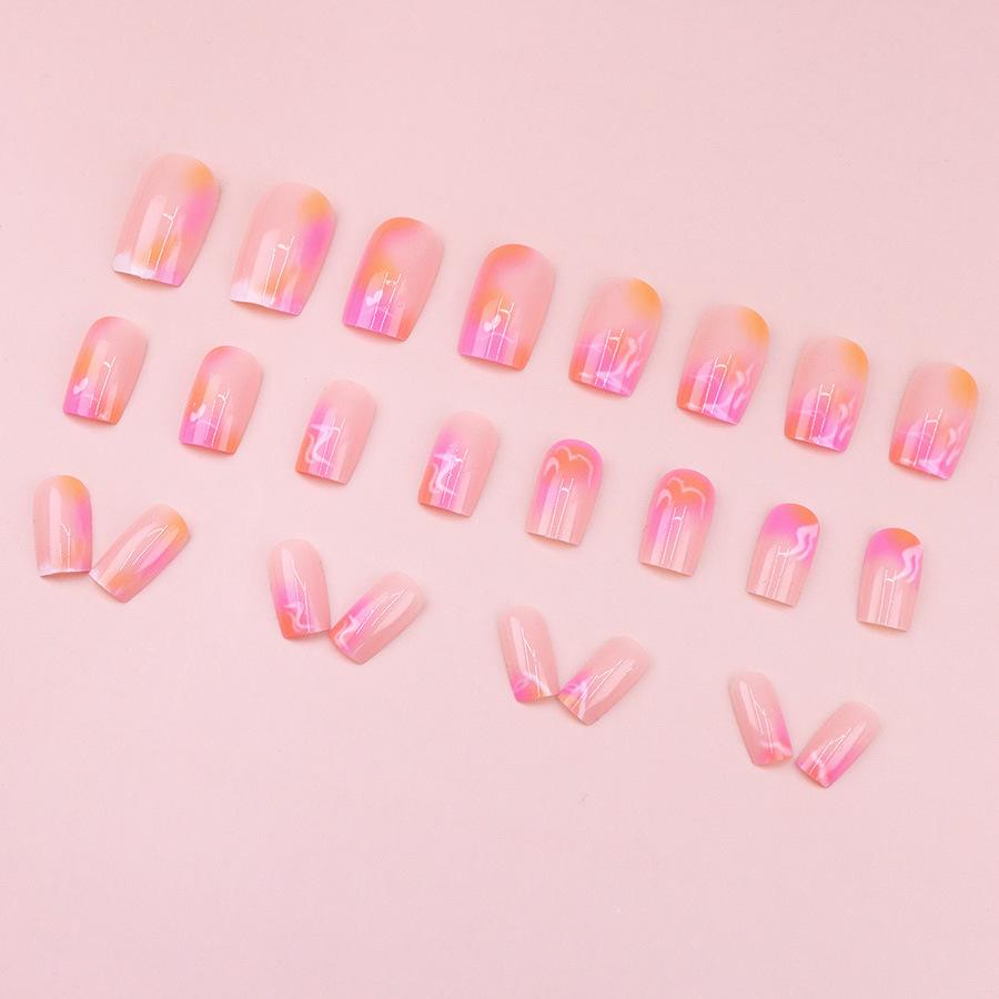 24 Pieces Pink pink love pattern square nail new smudge nail about autumn and winter white  nail wear nail