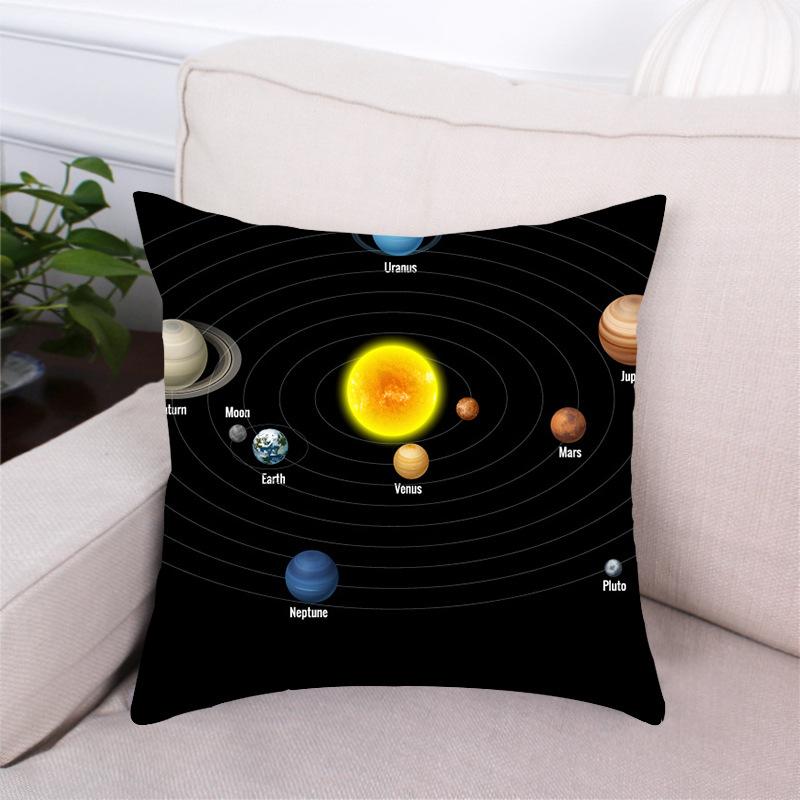 Black Dream Space Planet Digital Printing Short Plush Pillow Covers Decorative For Car Sofa Office Cushion Cover Home Goods