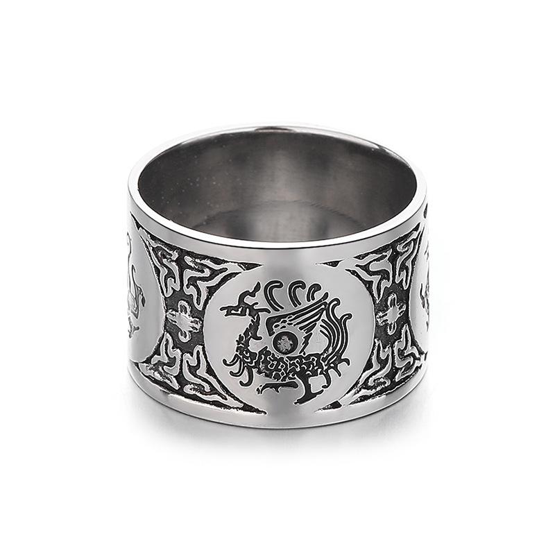 2026 Transshipment Four Great Divine Beasts Personality Ring, Men s Casting Wide Version Domineering Ring Ring No. 7