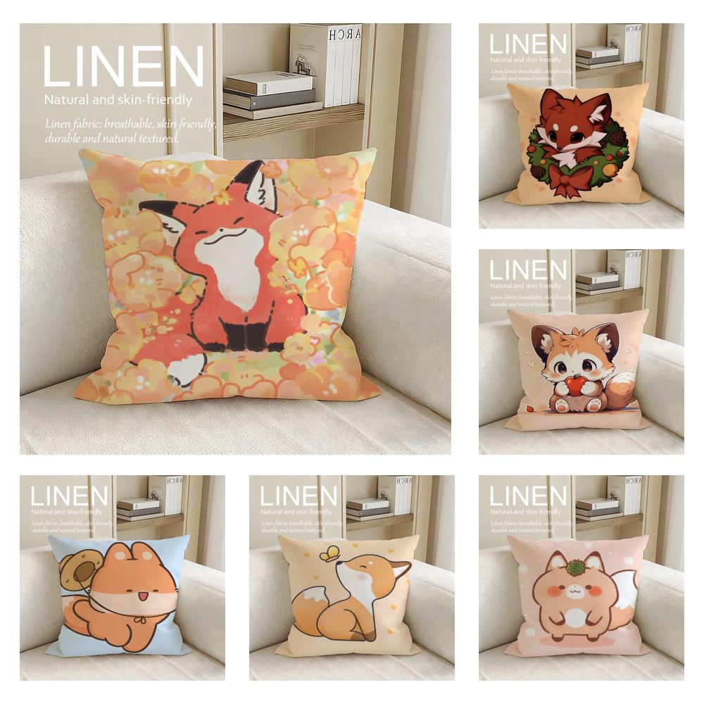 Cute Bokko Fox Cushion Cover Pillowcase Set Pcs x x Breathable Washable Sofa Cushion Cover