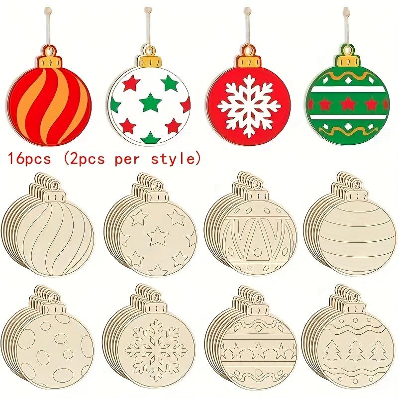 8/16pcs Creative Wooden Christmas Ornaments, DIY Painting Crafts - 4 Designs with Twine Rope Decoration. Christmas Ornaments