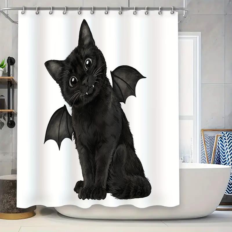 

Cute Cat Bat Shower Curtain Halloween Forest Animals Bathroom Decor Washable Waterproof Home Textile Artistic Pattern Design W60H190(CM)-1 Pcs