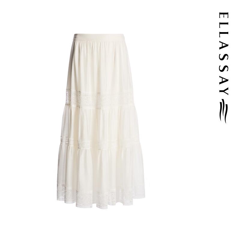 ELLASSAY 2026 Summer Lyocell Lace A-Line Midi Skirt