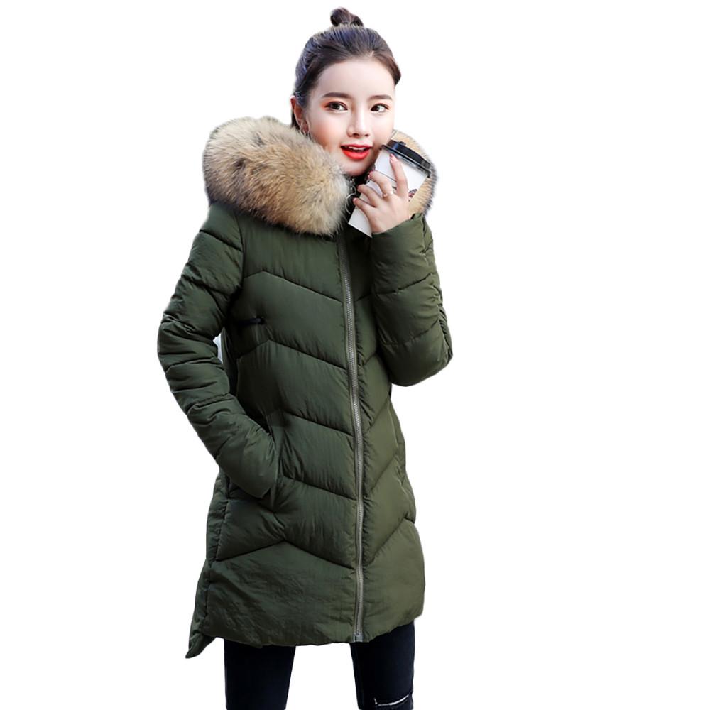  Women Outerwear  Hooded Coat Long Cotton-padded Zipper Jackets Pocket Coats