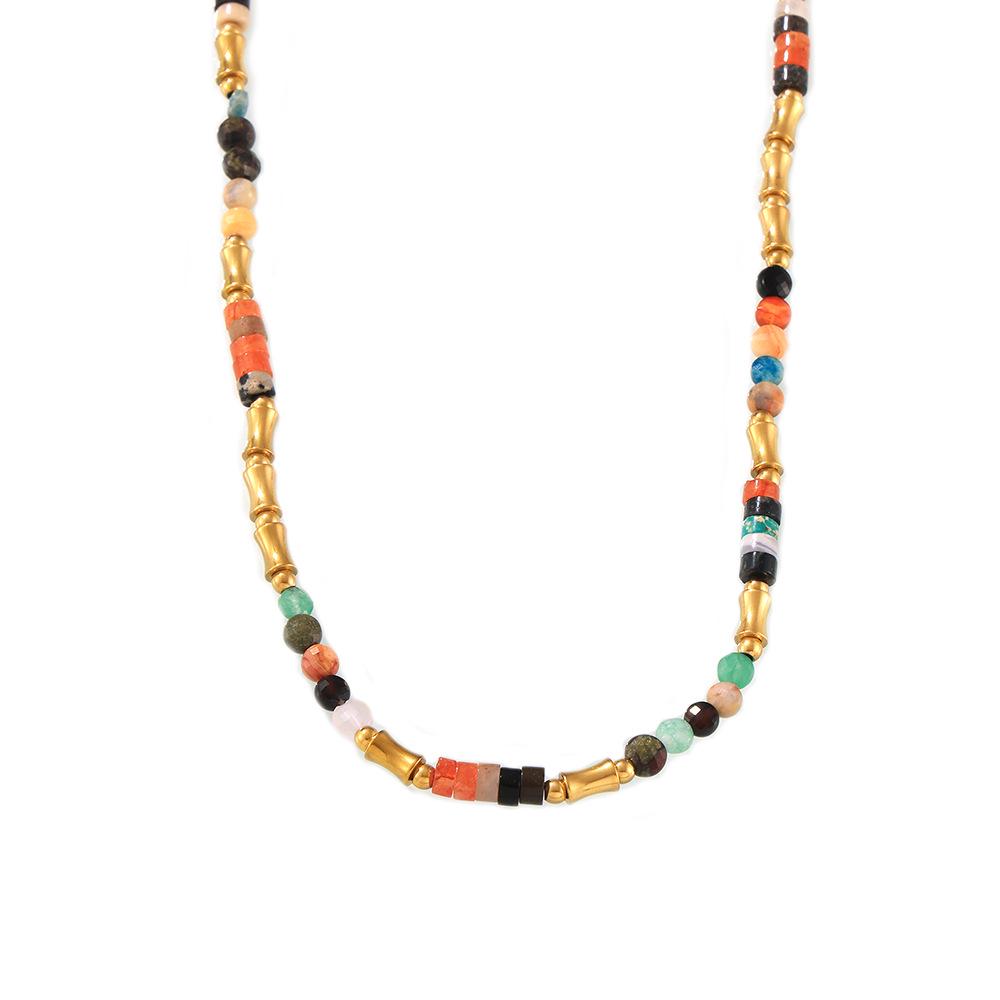 Bohemian Gold-Plated Beaded Choker with Colorful Natural Stones