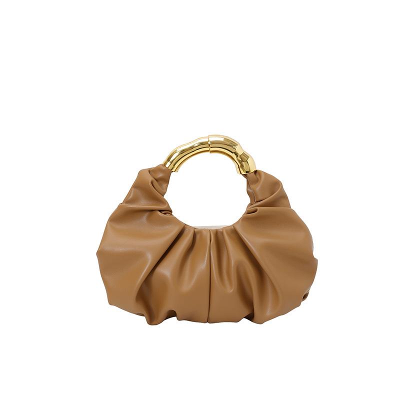 Fashi Borse da Donna Arricciate Manico in Metallo di Lusso Borse a Mano Lusso Morbido PU Pelle Piccola Borsa Tote Elegante Borsa a Pochette da Festa 2026
