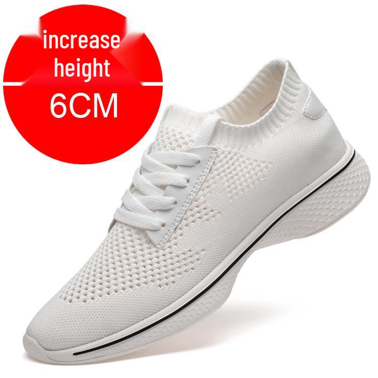 Men s Summer 10cm Hidden Height White Flyknit Casual Sports Shoes - Invisible Height Korean Style, Breathable Design Size 37