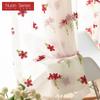 1 Stück Nuan Serie Exquisit und Vielseitig Pastoraler Stil Rot Floral Bestickt Transparenter Vorhang Tüll für Wohnzimmer Schlafzimmer Fensterdekoration Heimdekor