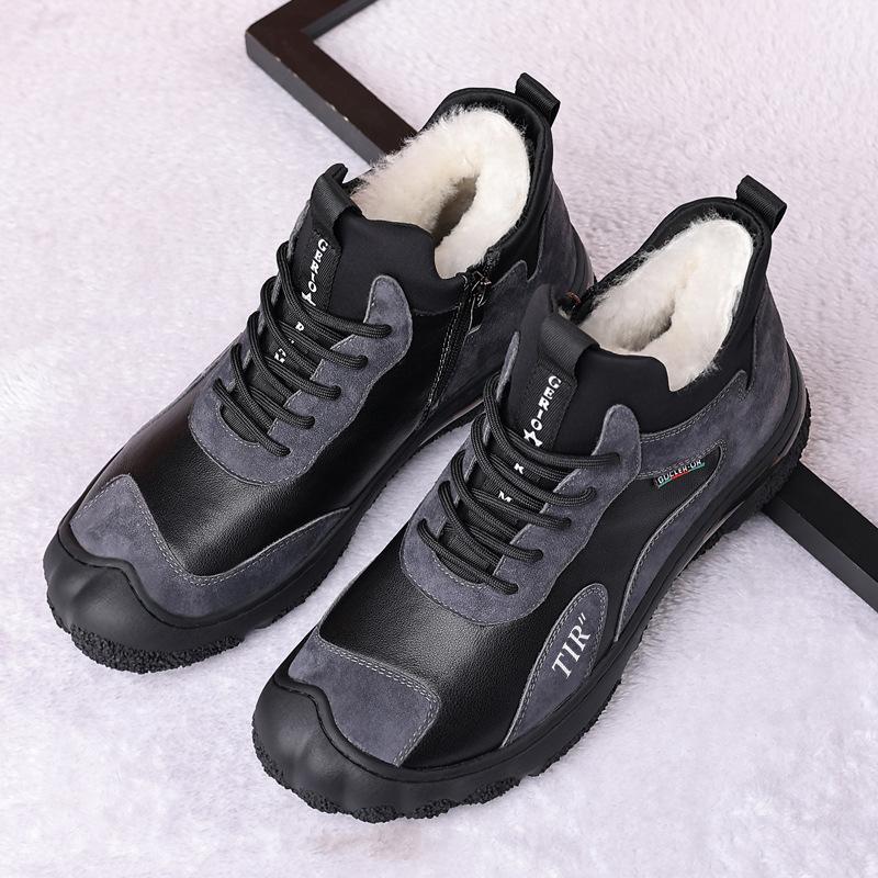 Leather Winter Wool Plush Thickened Casual Warm Snow Boots Hiking and Mountain Climbing Men's Shoes