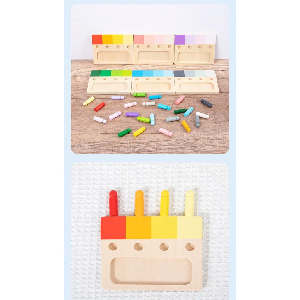 Wooden Montessori Toy Color Sense System Training Wood Insert Board 24 Color Children's Color Cognitive Matching Educational Toy
