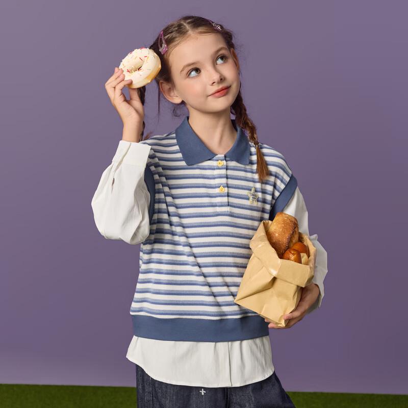 MQD Girls' Preppy Style Striped Pullover Sweatshirt