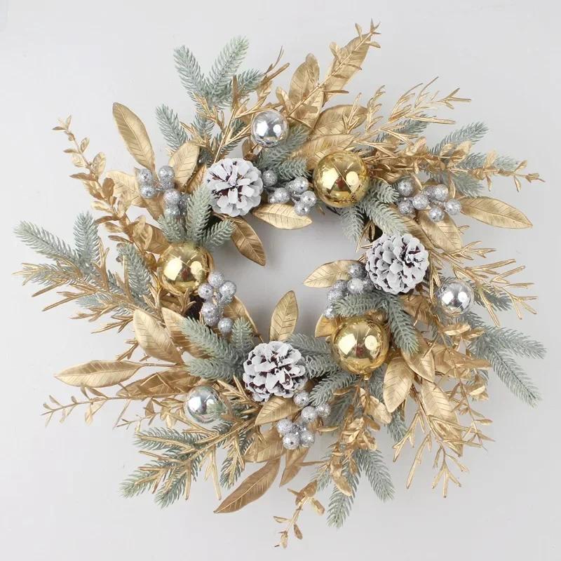 Creative Fashion Outdoor Christmas Ornament Decor Artificial Christmas Wreath Branch Rattan Golden Garland Front Door Hanging Wa