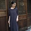 Johnature Women Spring O-Neck Long Sleeve Solid Color Vintage Single Breasted A-Line Dress