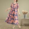 DIMANAF 2025 Women Plus Size Spring Summer Dress Casual Floral Dress Basic Vintage Loose Long Dress Maxi 9325
