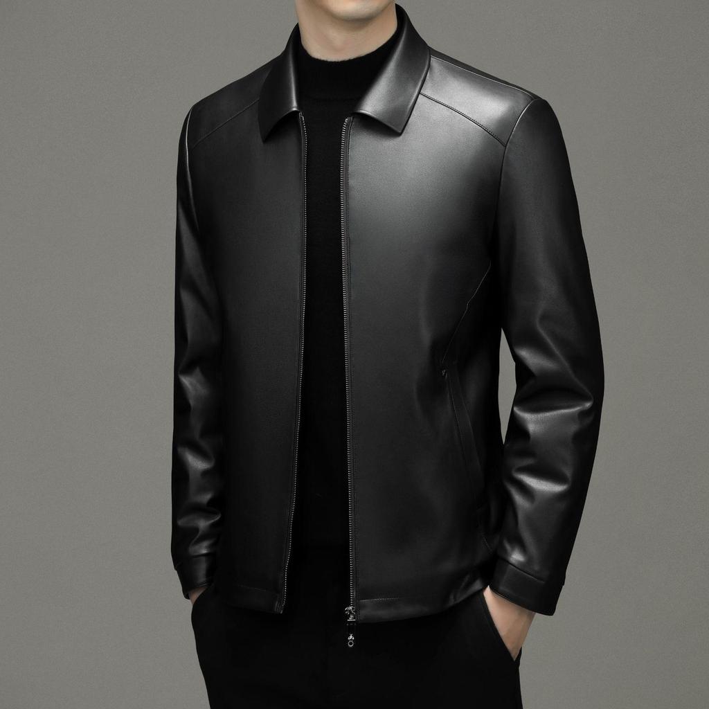 2025 Winter Men's PU Down Leather Jacket: Middle-Aged & Young Business Casual with Lapel