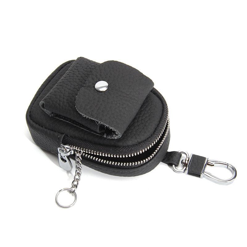 New Durable Genuine Leather Waist Hanging Small Bag Portable Storage Bluetooth Earphone Keys Coins Zipper Pouches Multi-color Selection