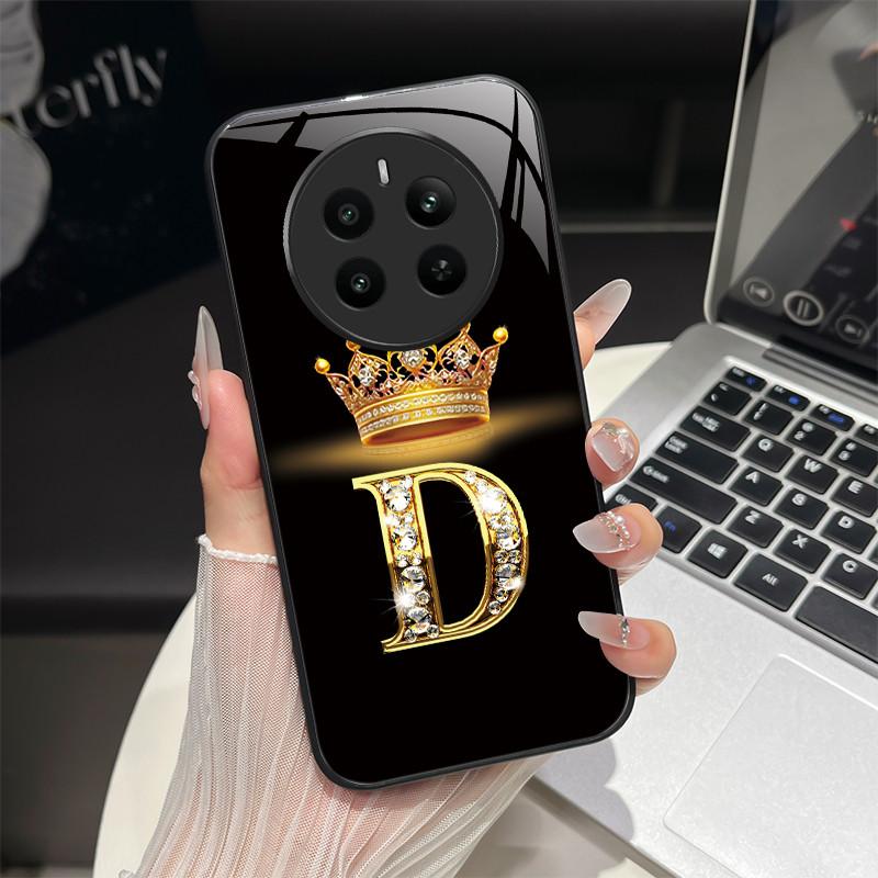 For Realme 12 4G Case Fashion Letters Hard Tempered Glass Back Covers For Oppo Realme12 Realme 12 RMX3871 Shockproof Phone Shell