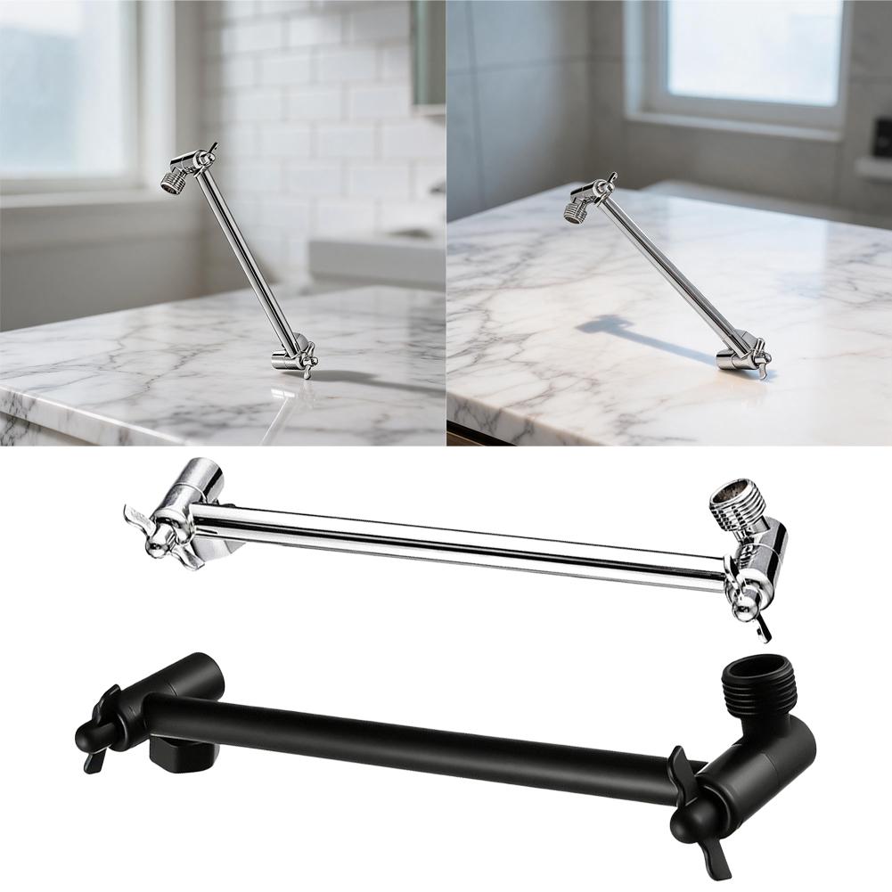 Stainless Steel Shower Arm Bracket Extension Rod for Overhead Shower Spray Adjustable Height 29x7x4cm Silver and Black