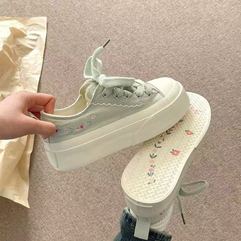 High-value original printed platform canvas shoes, new student low-top sports shoes in spring and autumn 35【strength factory-take on export trade】 мятный зеленый
