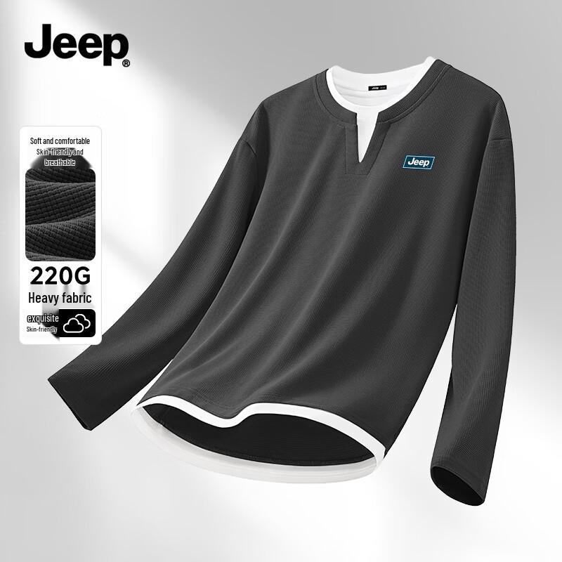 JEEP Men s Waffle Faux Two-Piece Long Sleeve T-Shirt XL