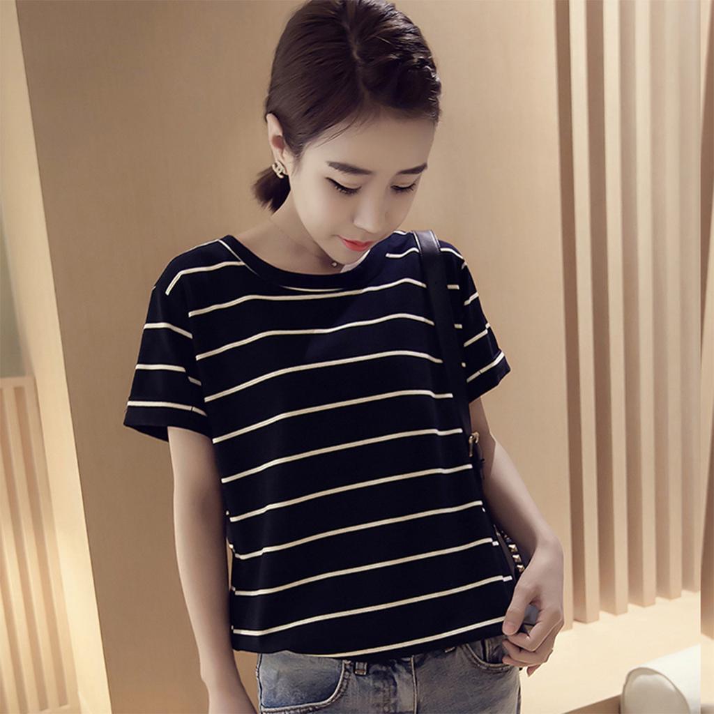 New Summer Korean Style Loose Large-size Striped Short-sleeved T-shirt Women's Top Base Shirt Women's