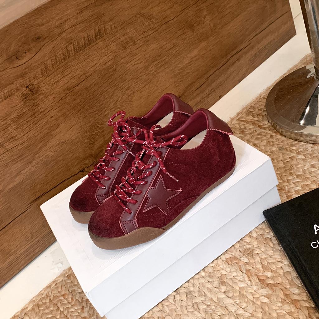 New color matching retro star German training shoes women's leather versatile lace-up casual dirty shoes Forrest Gump shoes