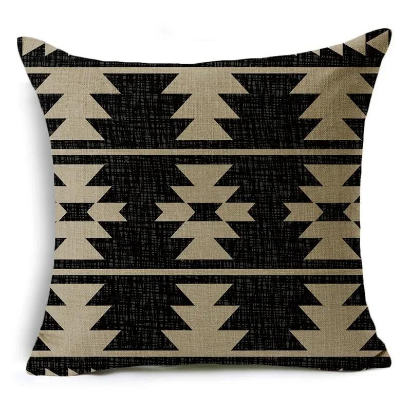 Black And White Collection Geometric Prints Linen Pillowcase Square Bedroom Car Decor Cushion Cover 40Cm/45Cm And 50Cm