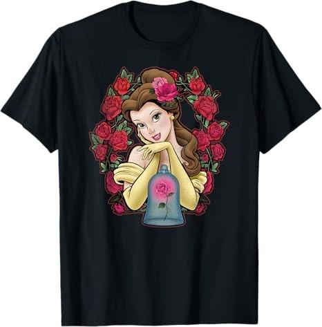 Beauty And The Beast Belle Roses Graphic Black TShirt S