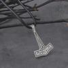 Viking Jewelry Antique Silver Thor Hammer Pendant Necklace with Cotton Chain Rune