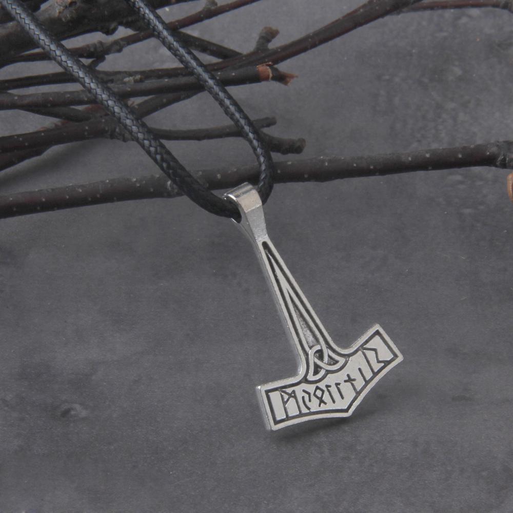 Viking Jewelry antique silver Thor hammer pendant necklace with cotton chain rune 70cm