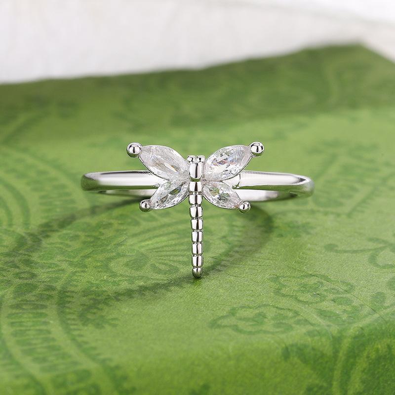 New Fashion Diamond Dragonfly 925 Sterling Silver Versatile Personalized Temperament Opening Rings R078