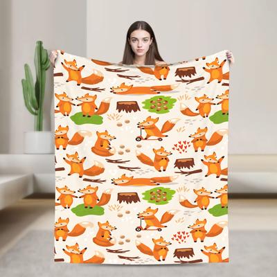 Cute Fox Blanket Soft Cozy  Throw Blanket Winter Adults Living Room Picnic Bedspread