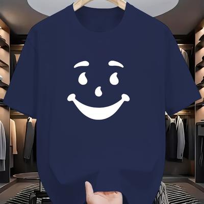 Minimalistisches T-Shirt mit Smiley-Gesicht-Print Atmungsaktiv Kühl, Bequemes Tragen, Täglich Casua