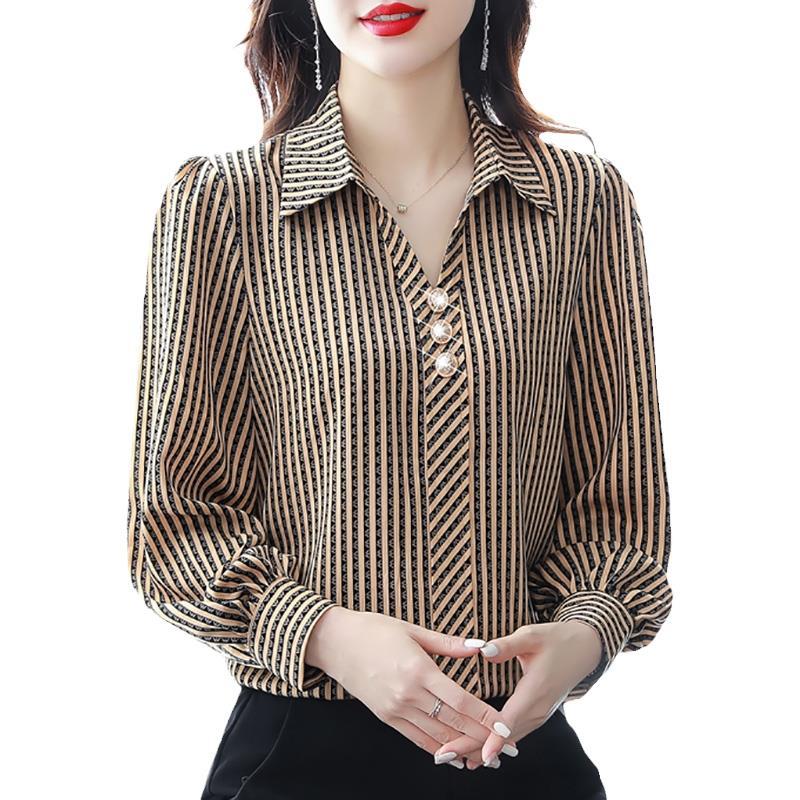 Striped Shirt Women's Spring and Autumn New Top Fashion Chiffon Shirt Long-sleeved Shirt