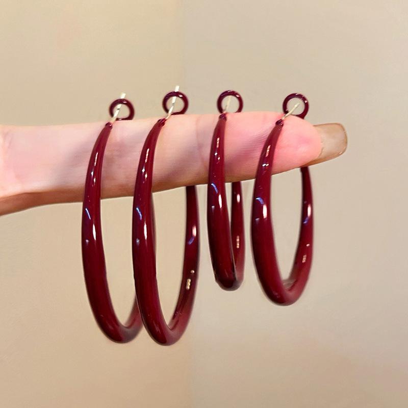 Silver Needle Plain Ring Ankola Red Oil Drop Earrings Exaggerated Design Earrings Korean Simple Temperament Earrings Women