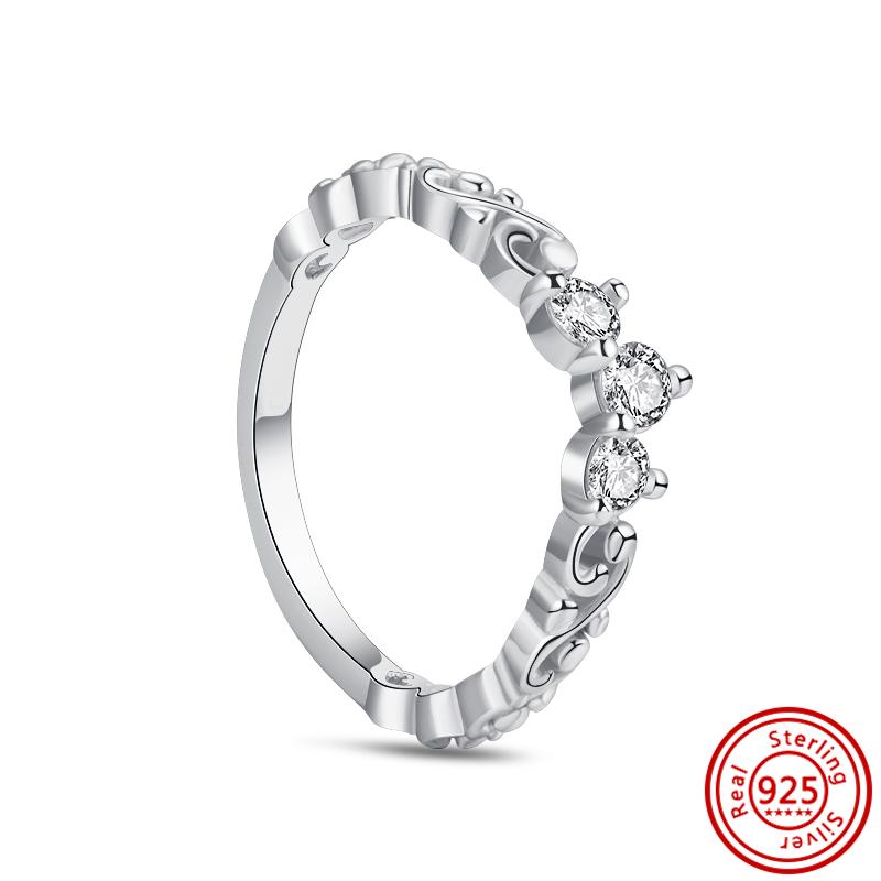 Authentic 100% 925 Sterling Silver Princess Regal Crown Heart Sparkling Zircon Luxury Circle Rings Women Wedding Jewelry