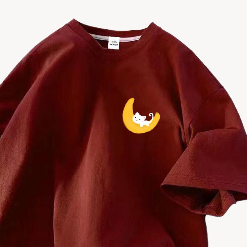 

Хлопковая футболка с коротким рукавом женская летняя корейская версия свободная с круглым вырезом с принтом тренд женская 3XL