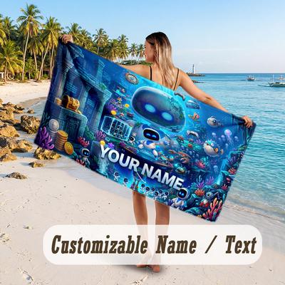 Personalized Beach Towel,Astro Bot Custom Printed Name Text, Super Absorbent Towel For Beach Vacation