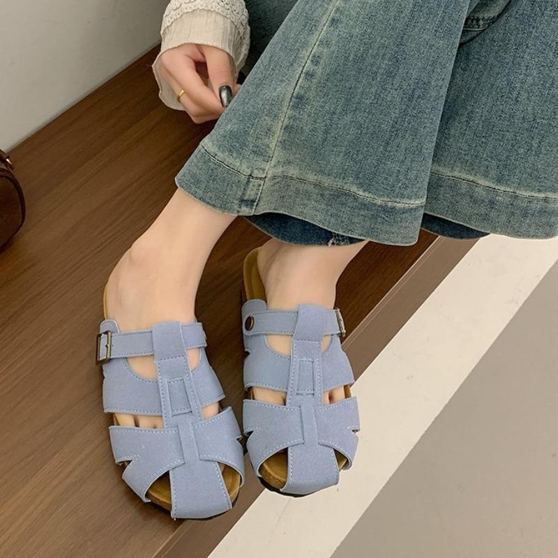 Fashion Baotou Semi-slippers Women's Summer Wear New Woven Hollow Flat Bottom Non-slip Wear-resistant Roman Cool Drag