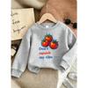 European sizes Cute Tomato Print Kids'  Lightweight Round Neck Sweatshirt, Comfortable Outdoor Wear Choice for 0-3 Year Old Kids