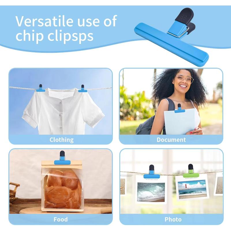 9 Pack Chip Clips, Food Clips, Upgrade Wide Open Bag Clips for Food Storage with Air Tight Seal Grip