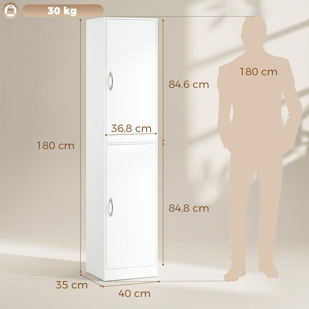 180 cm Tall Bookshelf, Modern 5-Tier Shelf with Adjustable Shelves, Freestanding Storage Cabinet, White