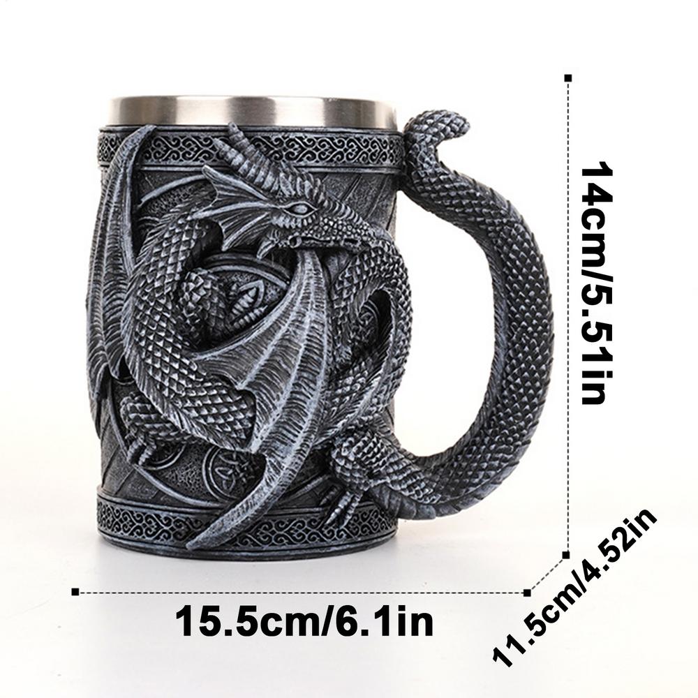 Medieval Double Dragon Goblet Creative 3D Beer Mug Resin Stainless Steel Coffee Mug Wine Cup Retro Dragon Beer Mug Coffee Cup 300ml чёрный