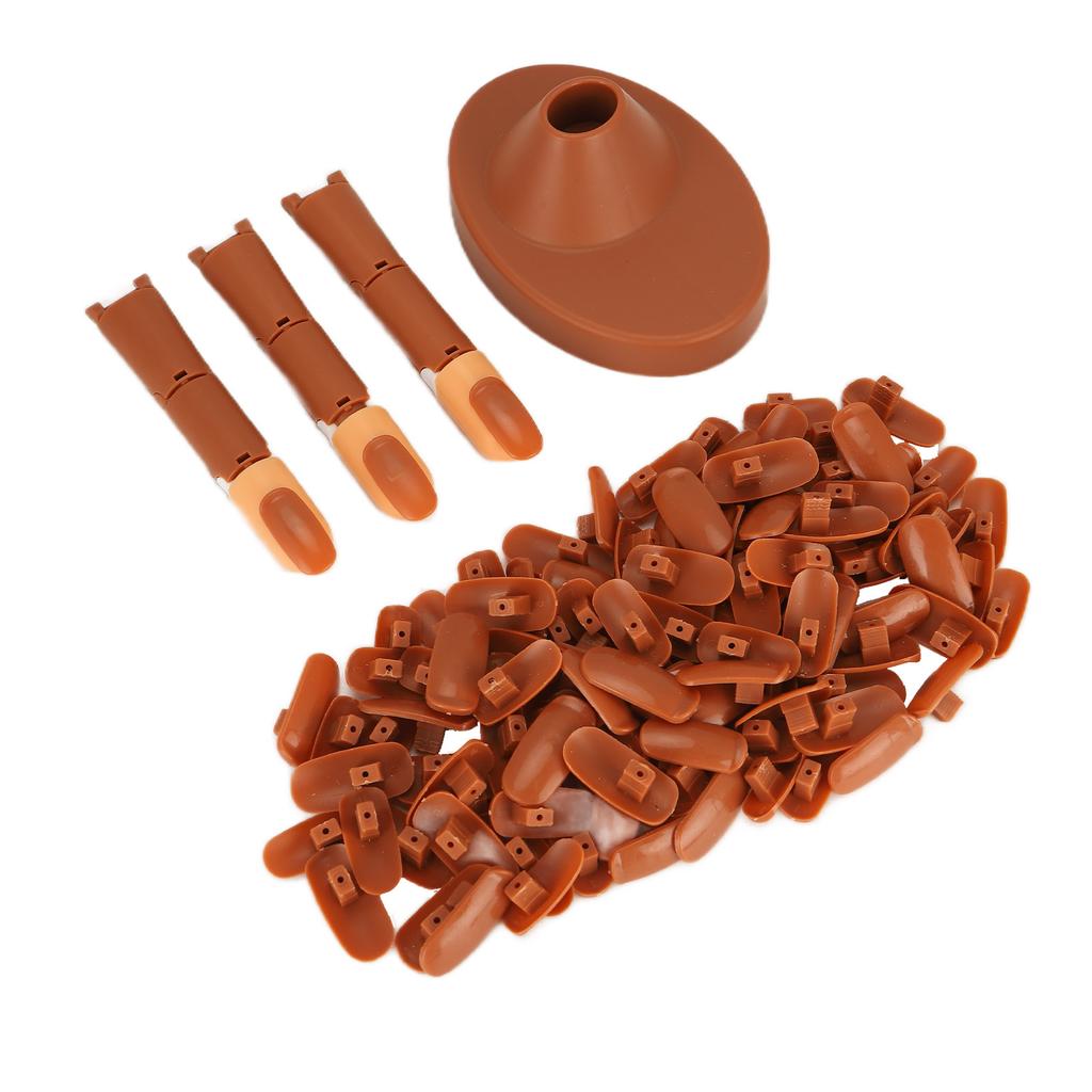 Nail Art Training Practice Finger Bendable Joints False Nail Tips Finger Mannequin with BaseBrown