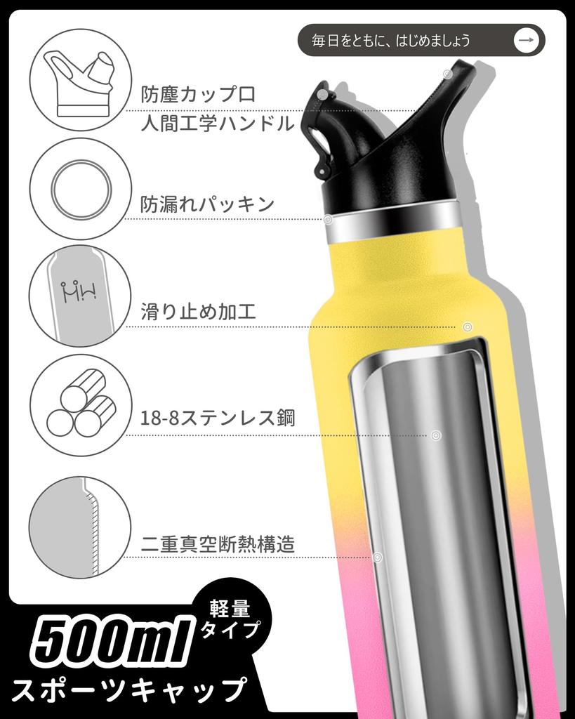 500ml Stainless Steel Vacuum Insulated Water Direct Keeps Cold or Suitable for Sports Drinks and Carbonated Screw Easy To Wide Perfect for and Outdoor