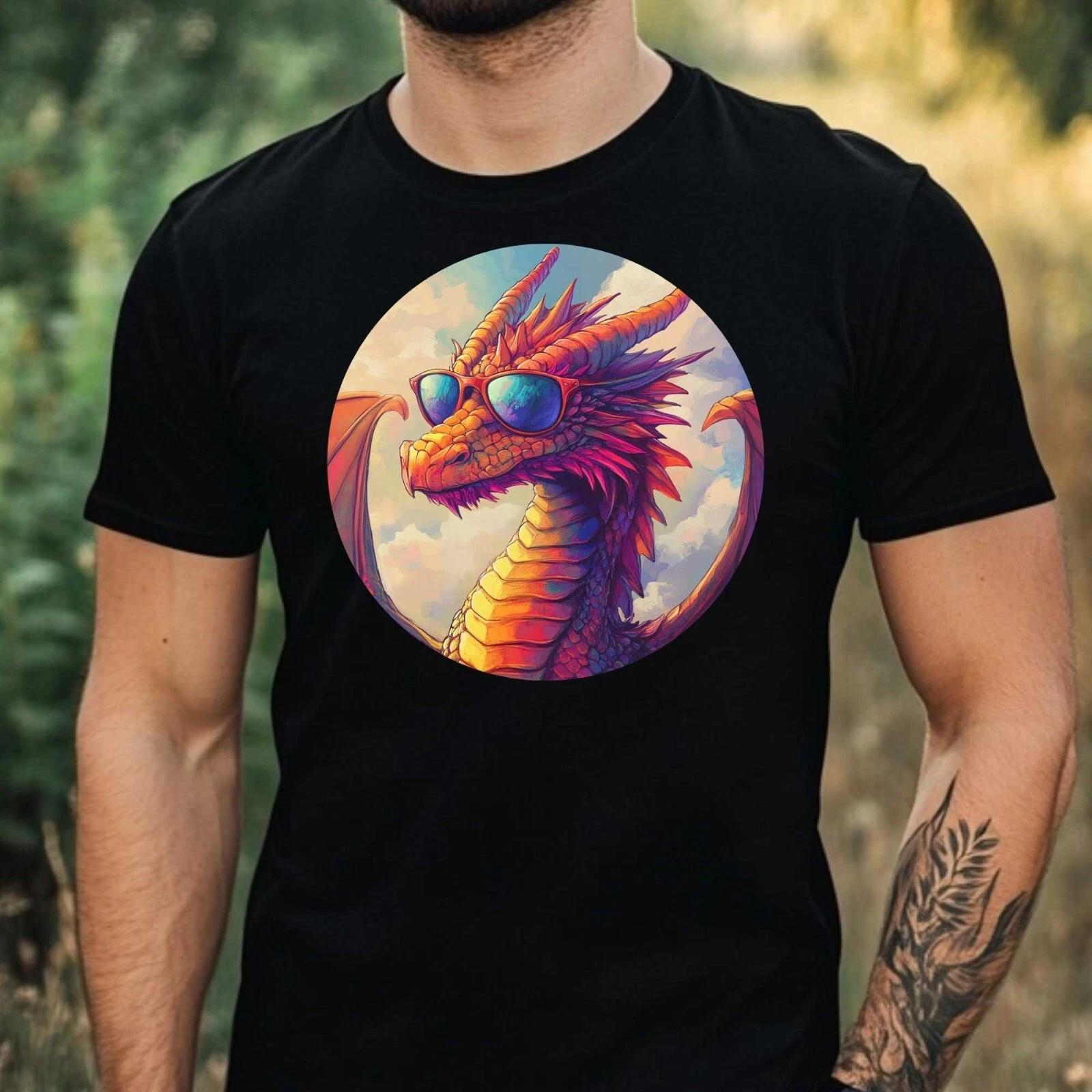T-Shirt Herren Drache mit Sonnenbrille Motiv Baumwolle Größe XS bis 5XL XXXL
