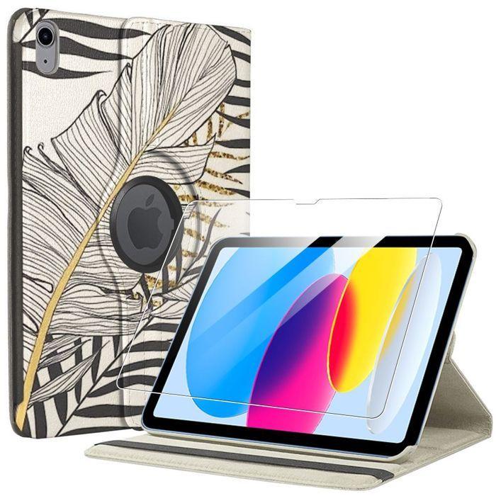 Coque + Verre Trempé - E.F.Connection - pour iPad A16 (11") / pour iPad 10 - Multi-Angle - Motif Feuille - Protection