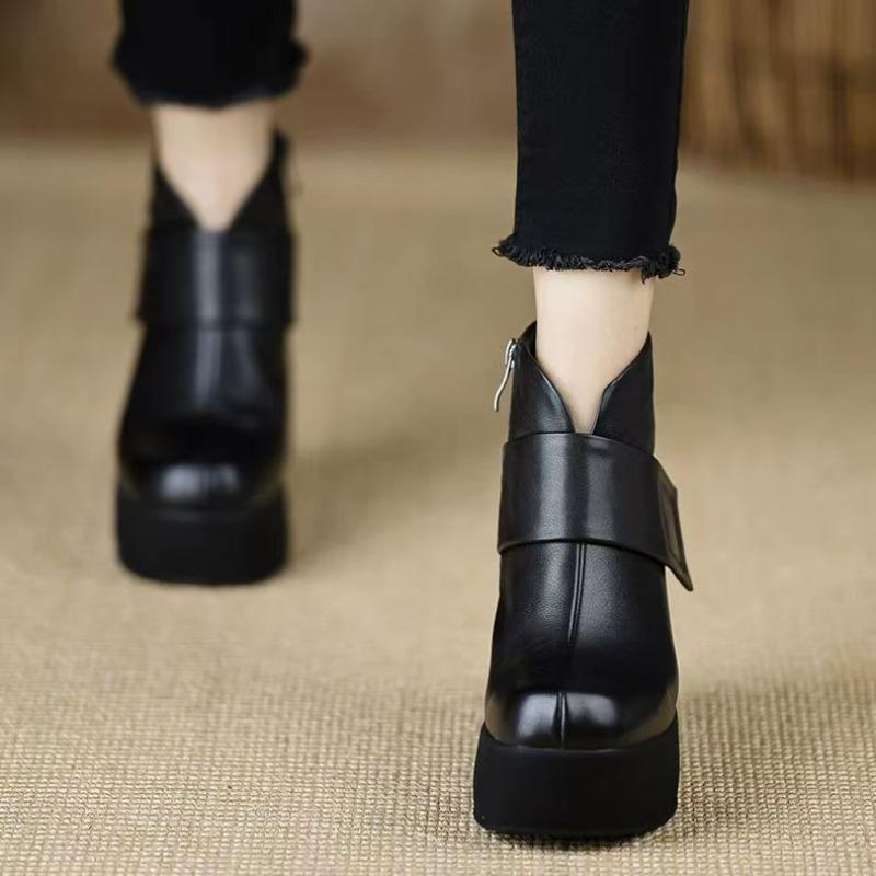 Women'S Ankle Boots Autumn Vintage Fashion Height Increase Platform Short Boots Outdoor Non Slip Wear-Resistant Wedge Shoes